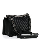 Lambskin Chevron Quilted Medium Boy Flap Black