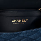 Printed Denim Quilted Mini Rectangular Flap Dark Blue