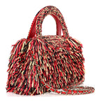 Raffia Fringe Nano Kelly Shopper Red Beige Black
