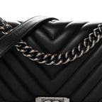 Lambskin Chevron Quilted Medium Boy Flap Black