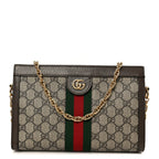 GG Supreme Monogram Web Small Ophidia Chain Shoulder Bag Brown