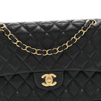 Lambskin Quilted Medium Double Flap Black
