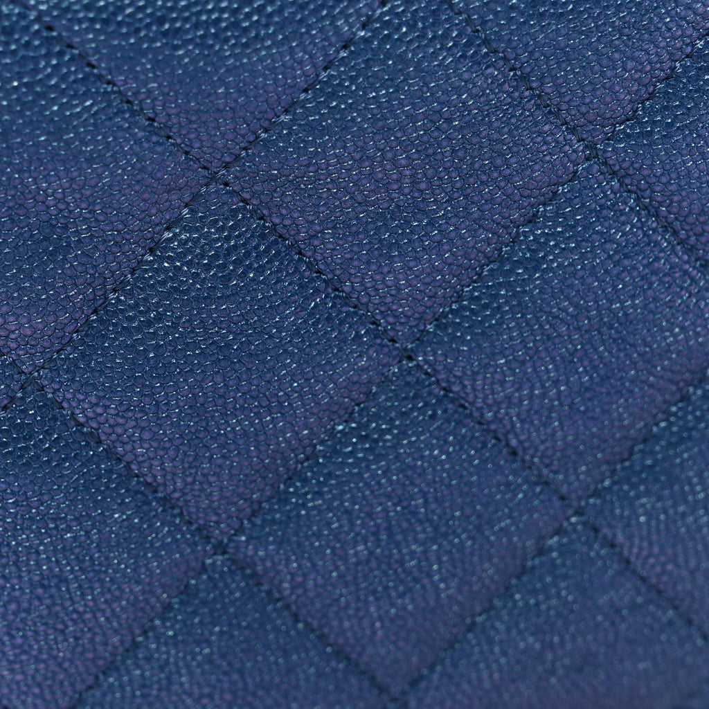 Iridescent Caviar Quilted Wallet on Chain WOC Dark Blue
