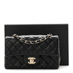 Lambskin Quilted Mini Rectangular Flap Black