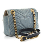 Denim Matelasse Mini Pearly GG Marmont Shoulder Bag Blue