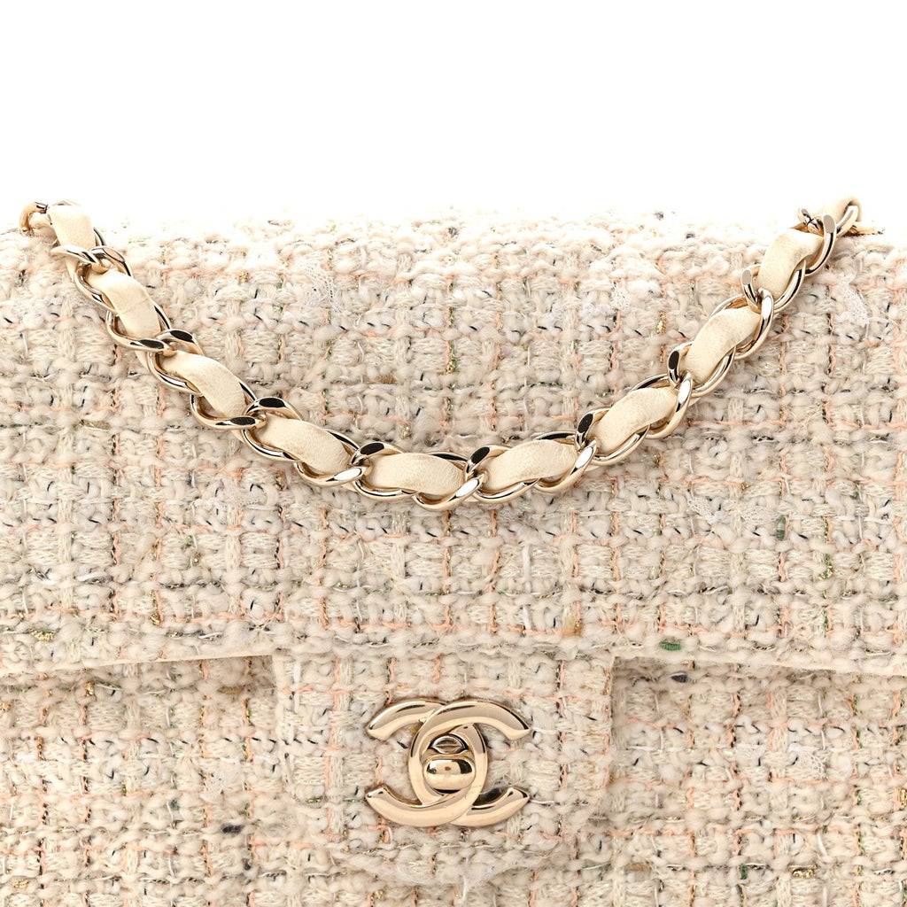 Tweed Quilted Mini Rectangular Flap Off White