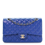 Iridescent Caviar Quilted Medium Double Flap Blue
