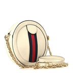Textured Calfskin Web Mini Ophidia Round Shoulder Bag Mystic White