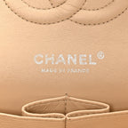 Caviar Quilted Medium Double Flap Beige