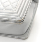 Metallic Calfskin Quilted New Medium Plexiglass Boy Flap Silver