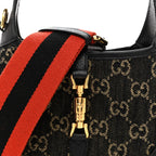 Jacquard Black Denim GG Monogram Textured Dollar Calfskin Mini Jackie 1961 Hobo Black Ivory