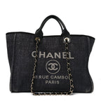 Woven Straw Raffia Large Deauville Tote Black