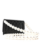 Calfskin Quilted Maxi Pearl Wallet On Chain WOC Black