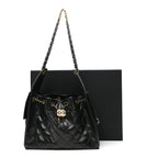 Shiny Crumpled Calfskin Quilted Small Chanel 25 Handbag Black