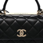Lambskin Quilted Small Trendy CC Dual Handle Flap Bag Black