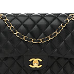 Lambskin Quilted Medium Double Flap Black