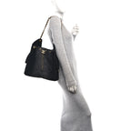Washed Denim Quilted Medium Chanel 25 Handbag Black