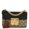 GG Supreme Monogram Calfskin Small Padlock Shoulder Bag Beige Black Cuir
