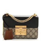 GG Supreme Monogram Calfskin Small Padlock Shoulder Bag Beige Black Cuir