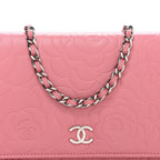Lambskin Camellia Embossed Wallet on Chain WOC Pink