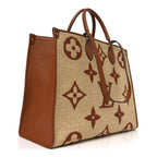 Raffia Calfskin Monogram Giant Onthego GM Tan