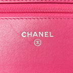 Lambskin Quilted Wallet On Chain WOC Dark Pink