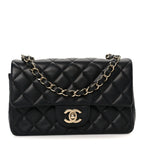 Lambskin Quilted Mini Rectangular Flap Black
