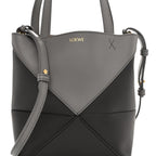 Shiny Calfskin Mini Puzzle Fold Tote Pearl Grey Dark Grey