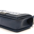 Calfskin Quilted Medium Top Handle Boy Flap Blue