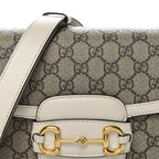 GG Supreme Monogram Horsebit 1955 Shoulder Bag Beige Mystic White