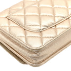 Metallic Lambskin Quilted Wallet On Chain WOC Gold Black