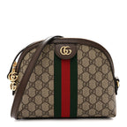 GG Supreme Monogram Textured Dollar Calfskin Web Small Ophidia Dome Shoulder Bag Beige Ebony New Acero