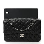 Lambskin Quilted Medium Double Flap Black