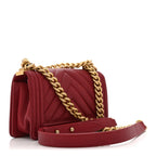 Caviar Chevron Quilted Small Boy Flap Dark Red