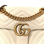 Calfskin Matelasse Mini GG Marmont Shoulder Bag White