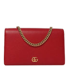 Dollar Calfskin Mini GG Marmont Chain Wallet Hibiscus Red