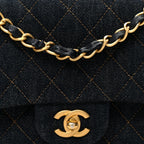 Denim Quilted Medium Double Flap Dark Blue