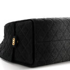 Washed Denim Quilted Medium Chanel 25 Handbag Black