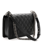 Calfskin Quilted Double Stitched New Medium Boy Flap Black