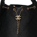 Washed Denim Quilted Medium Chanel 25 Handbag Black