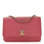 Lambskin Quilted Trendy CC Wallet On Chain WOC Bright Pink