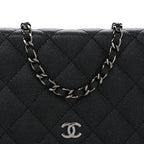 Iridescent Caviar Quilted Wallet on Chain WOC Black