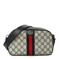 GG Supreme Monogram Textured Dollar Calfskin Web Small Ophidia Camera Bag Beige Blue