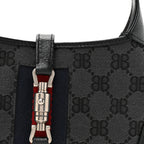 X BALENCIAGA BB Monogram Calfskin Web Mini Jackie 1961 Hobo Black