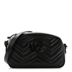 Calfskin Matelasse Monochrome Small GG Marmont Chain Shoulder Bag Black