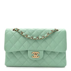 Caviar Quilted Small Double Flap Light Green
