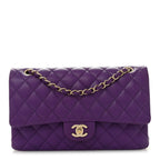 Caviar Quilted Medium Double Flap Purple