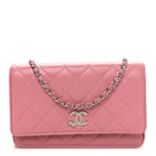 Lambskin Quilted Crystal Star Wallet On Chain WOC Pink