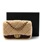 Shearling Lambskin Quilted Furry Coco Flap Beige Dark Brown