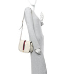 Textured Calfskin Small Ophidia Flap Messenger Bag Mystic White